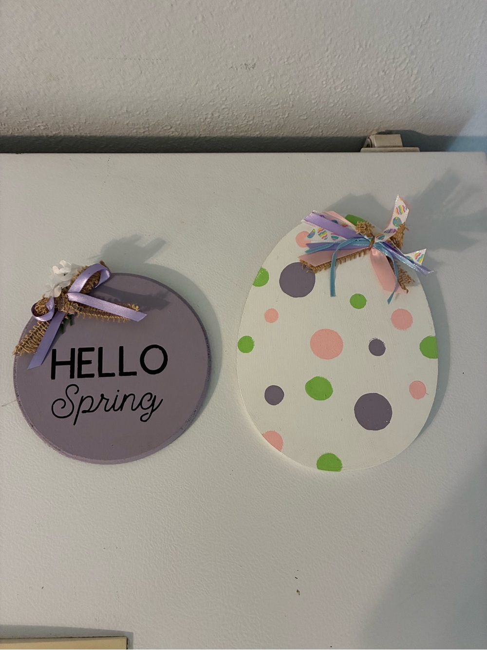 Hello Spring Pastel Wall Signs - Purple & Polka Dot Easter Egg
